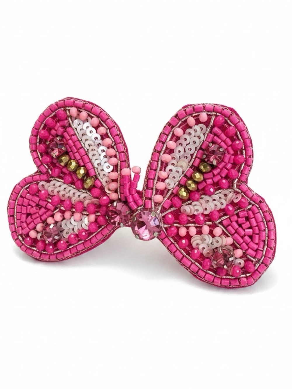 Pink Beaded Butterfly Earrings with Crystal Accent